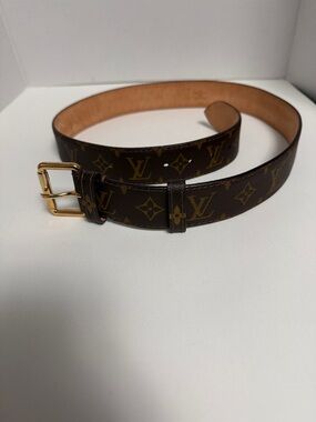 Louis Vuitton Monogram Canvas Belt in Dark Brown with Gold Buckle